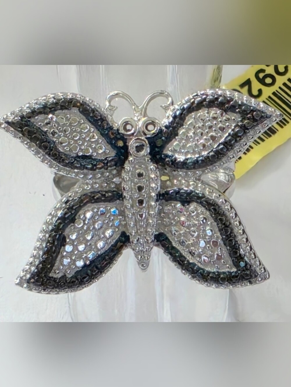 Natural Diamon Butterfly Ring in Silver and Black Size 7 , Brand New